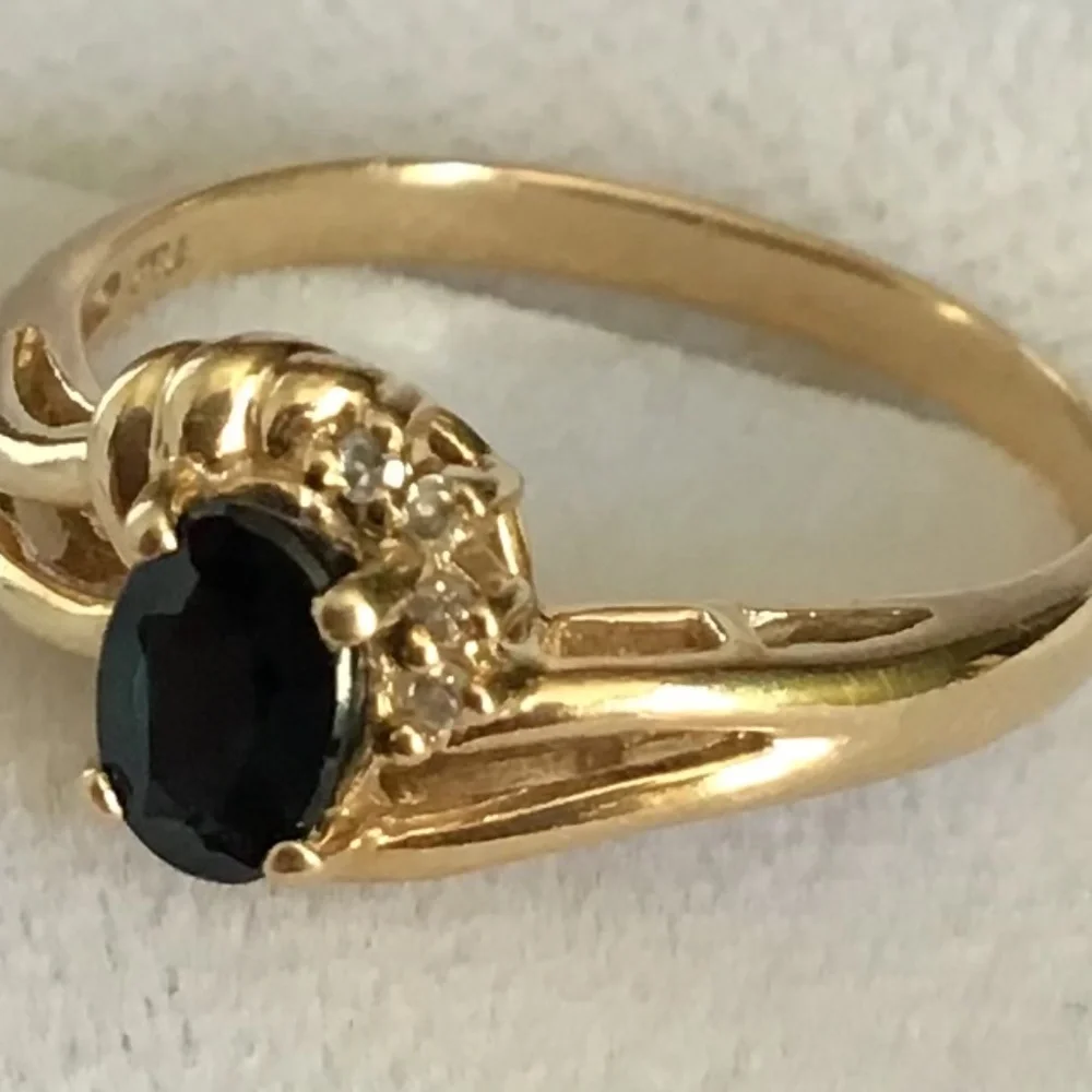 14K Gold Sapphire & Diamond Ring Size 6 1/4 Vintage Excellent Condition - Picture 11 of 13